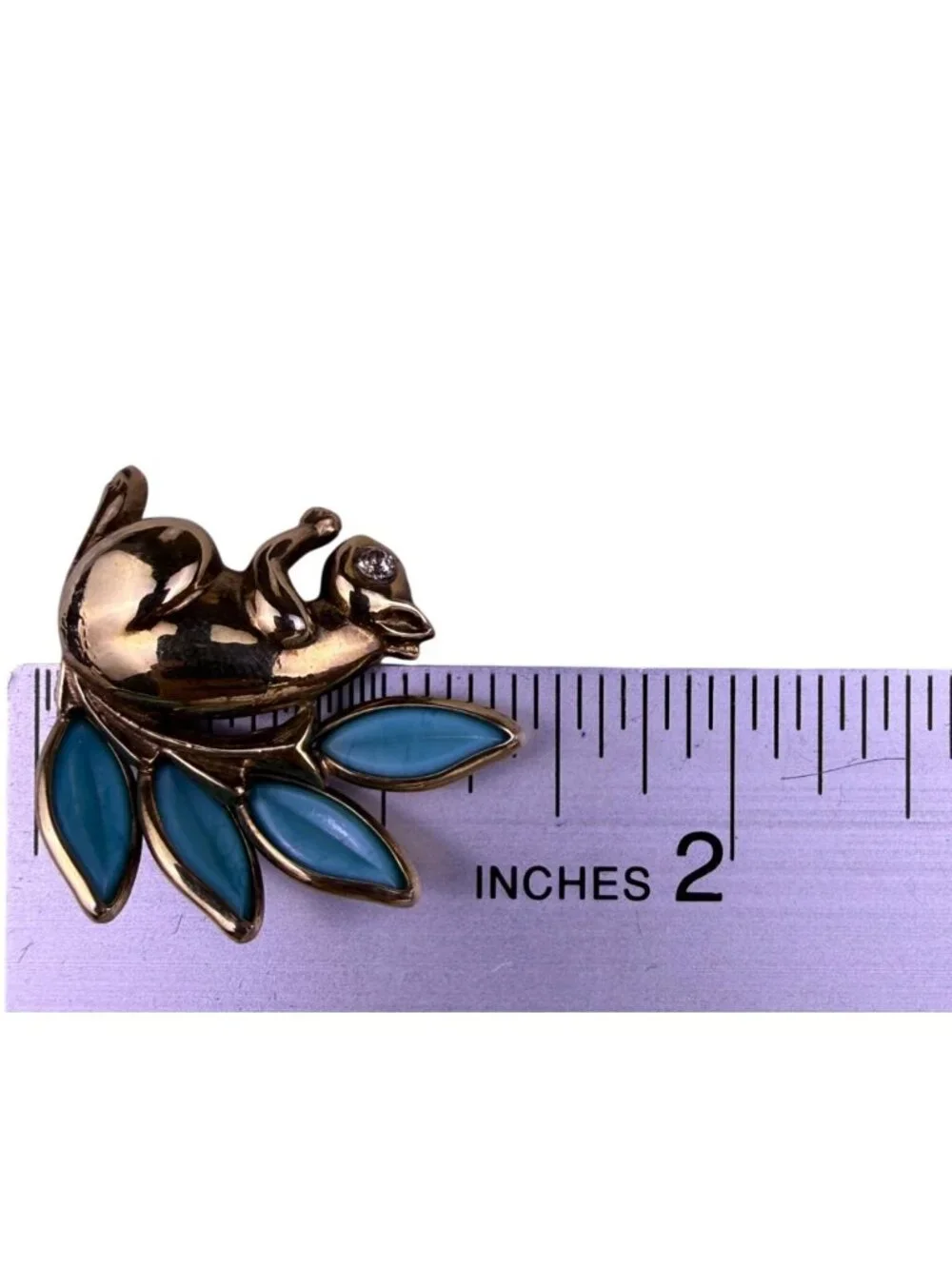 Crown Trifari Womens Gold Tone Blue Glass Squirrel Brooch Vintage Style